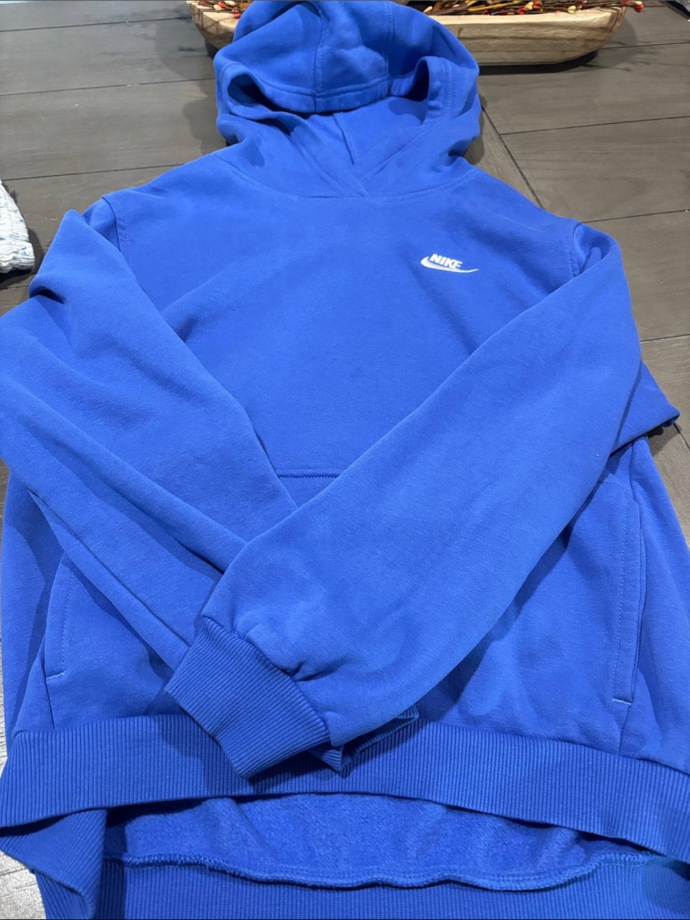 Nike Royal Blue Pullover Hoodie with Small White Swoosh